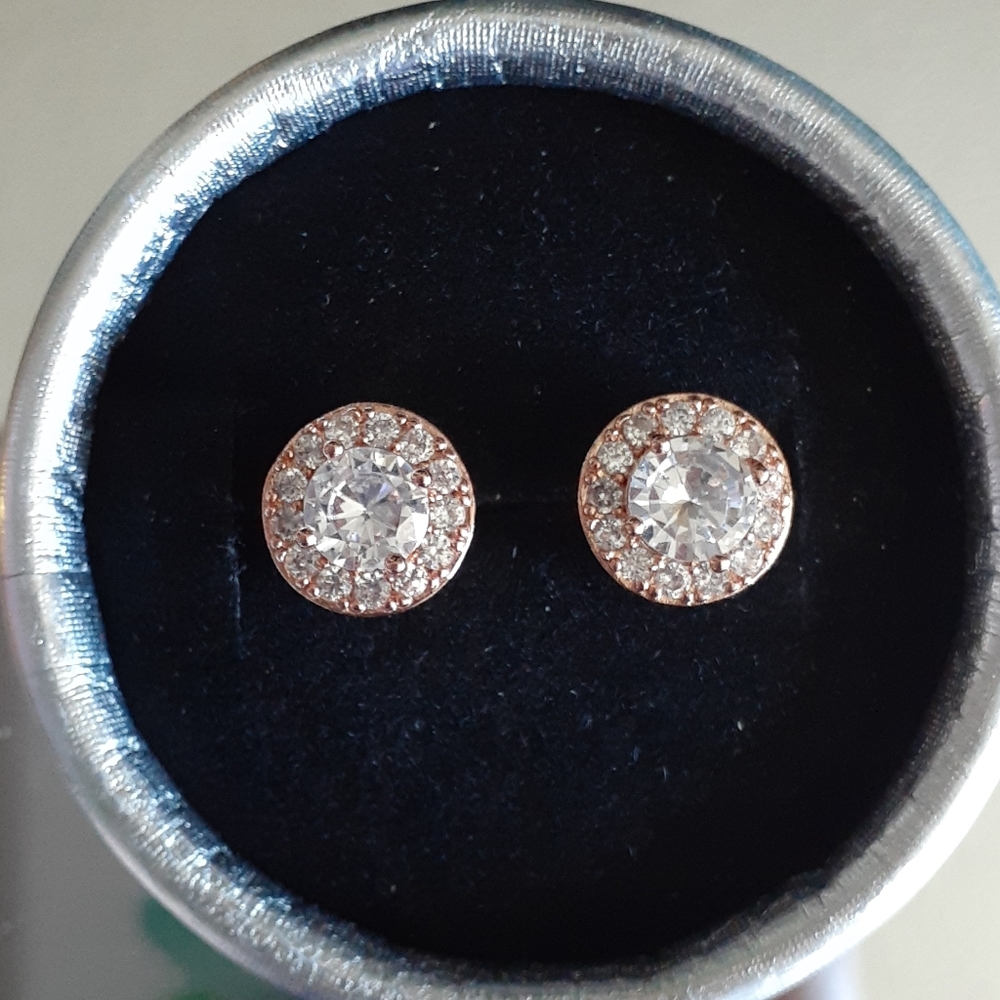 18K Rose Gold Filled Sapphire Halo Stud Earrings